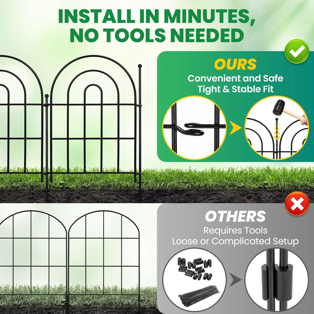 ArdeFentium Garden Fence Panels – 17"(H)x 10.83ft Arched Fencing with Tool-Free Install, Metal Fence Panels Rustproof Outdoor Barrier for Yard, Patio, Flower Beds, Dog Barrier, Decor and Garden Edging