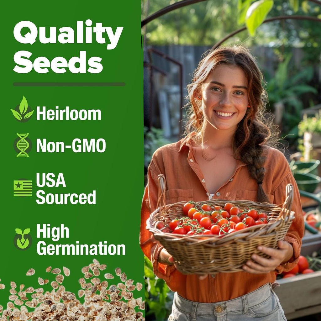 HOME GROWN Large Red Cherry Tomato Seeds Pack– 500 High Germination Heirloom Seeds – 𝗡𝗢𝗡-𝗚𝗠𝗢 𝗨𝗦𝗔 Vegetable Seeds for Garden,Homestead & Self-Sufficient Growing(Solanum lycopersicum)
