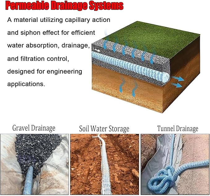 Commercial French Drain Pipe for Water Drainage, Construction Site/Sports Field Perforated Pipes & Weeping Tile, Dia 2in 3.9in 5.9in Wide Underground Drainage Systems(Dia 15cm/5.9in,Long 14m/45.9ft)
