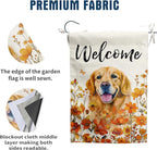 Floral Golden Retriever Garden Flag Fall Yard Flag Wildflower Dog Garden Flags Orange Autumn Lawn Flags Welcome Thanksgiving Outdoor Flags for Outside 12x18 Double Sided Small