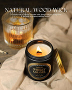 AOOVOO Scented Candles for Men - Premium Whiskey Caramel Candle for Home Scented | Crackling Wood Wick Soy Candles | Strong Fragranced Masculine Black Jar Candle Gift for Women & Men, AO-LZY0157