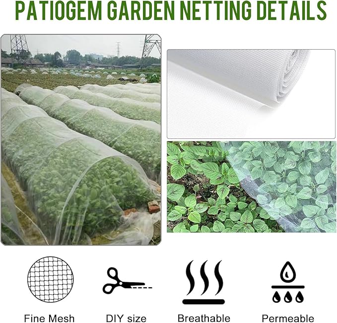Fine Mesh Garden Netting for Protection, 10'x50' Vegetable Crop Covers Netting for Protect Fruits, Plants, Flowers, Greenhouse Cover Net, Patio Gazebo Screen Barrier