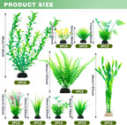 Ameliade Aquarium Artificial Green Plastic Plants Decorations 26 PCS Large Fish Tank Accessories Goldfish Betta Tank Decor