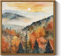 InSimSea Square Framed Canvas Wall Art, Nature Scenery Decor Farmhouse Quiet Forest Awakening Wall Art Prints, Autumn Fall Classical Retro Living Room Bedroom Office Home Decor 12"x12"
