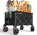 Wagons Carts Foldable, Collapsible Foldable Wagon 330lbs Capacity, Large Capacity Wagon Cart with All-Terrain Wheels,Heavy Duty Utility Wagon Cart with Brakes for Camping Shopping Sports