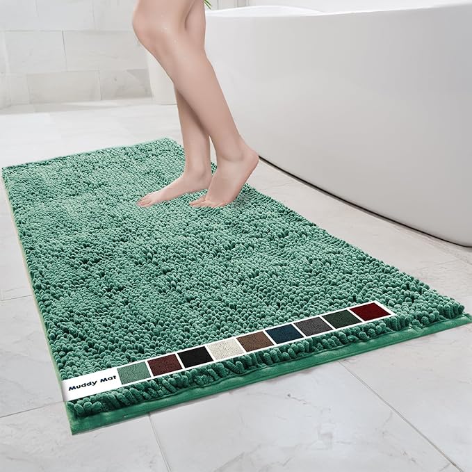 Muddy Mat Chenille Bathroom Rugs Quick Dry Microfiber Mats Non Slip Washable, Extra Thick, Soft and Highly Absorbent Bath Mats for Bathroom, Kitchen, and Shower Floor - Seafoam Green XL 59"X35"