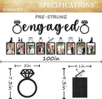 Pre-Strung Engaged Photo Banner - Black Glitter Engagement Party Decoration Supplies with Romantic Memories Picture Card Frames for Bachelorette, Bridal Shower, Wedding Party Photo Booth Props