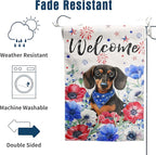 4th of July Dachshund Garden Flag Red White Blue Floral Weiner Dog Yard Flags Small Memorial Independence Day Banner 12x18 Double Sided for Outside Outdoor Patriotic Decor