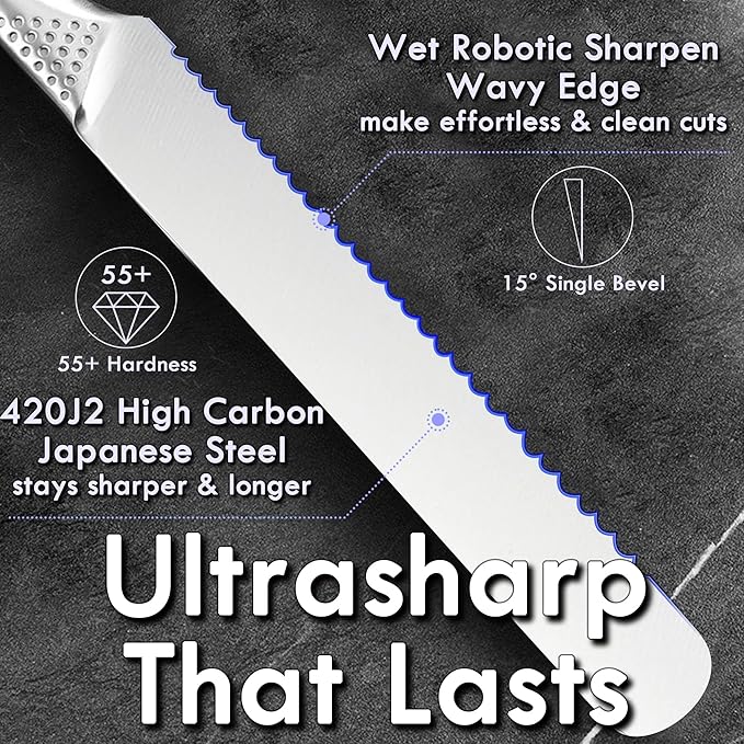 8-Inch Kitchen Essential Serrated Bread Knife, Steel Seamless Handle