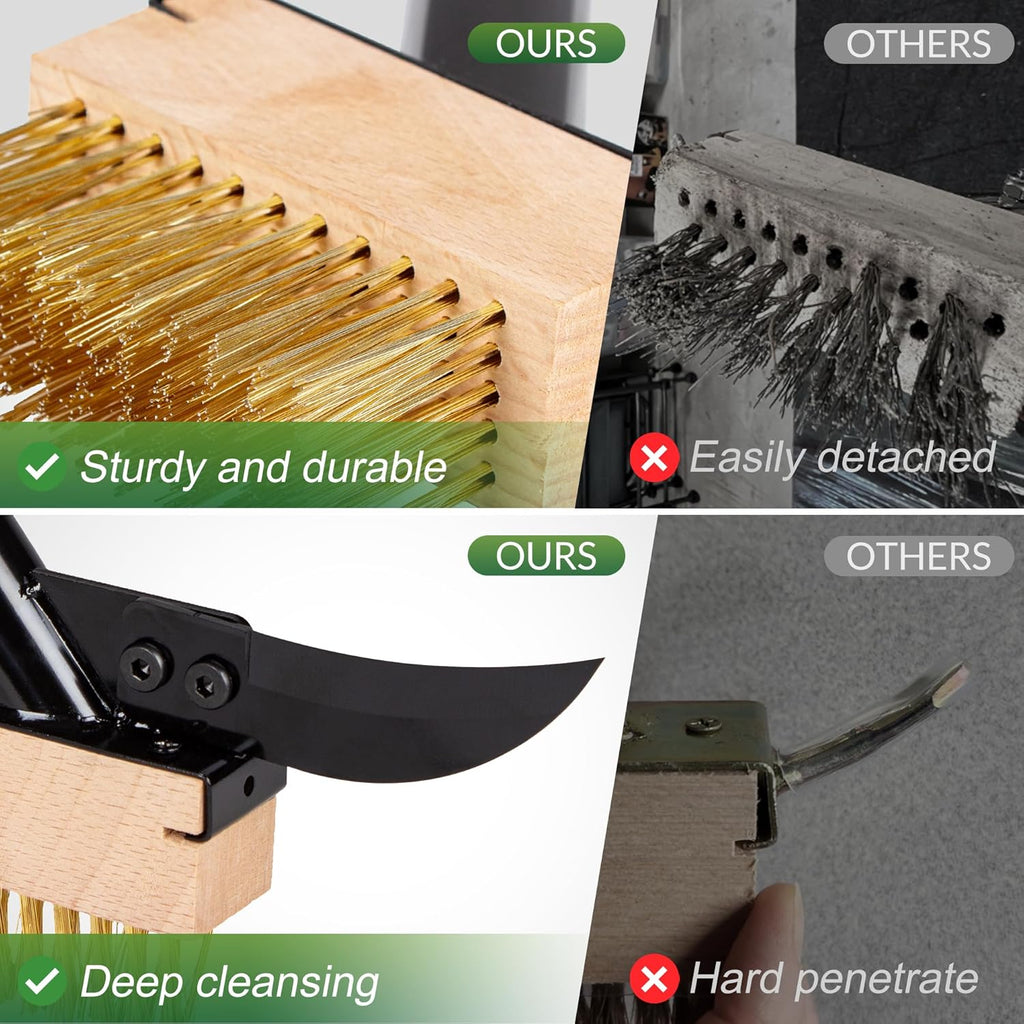 Walensee 3-in-1 Crack Weeder & Moss Remover Brush with 66.5-Inch Adjustable Handle, Weed Puller with 2 Replaceable Brush Heads and Scraper for Deck, Patio, Walkway, Driveway Crevice Cleaning Tool