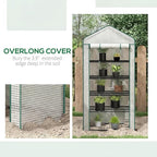 Outsunny 5 Tier Mini Greenhouse, 76" x 35.4" x 19.3" Small Portable Greenhouse with Reinforced PE Cover, Roll-Up Zippered Door, for Indoor Outdoor Garden Yard Backyard, White