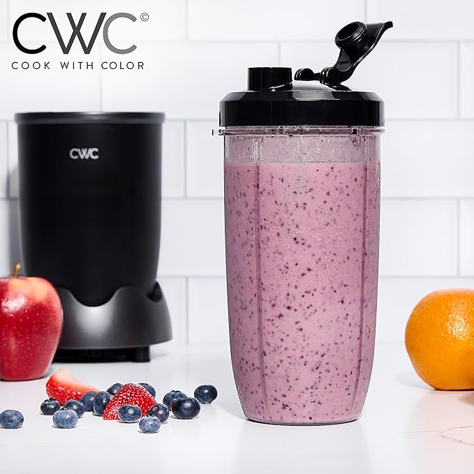 COOK WITH COLOR Personal Power Blender 600W, 24oz Capacity, BPA-Free Jar, Ice-Crushing Blades, Ideal for Smoothies & More, Anti-Slip Feet, Easy to Clean, Black