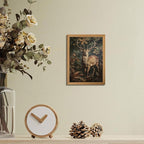 Framed 3D Textured Vintage Wall Art - Dark Academia Decor Sika Deer Hand Drawn Sandstone Paintings with Botanical Florals, Aesthetic Wall Decor for Living Room Bedroom Home 8x10 inch