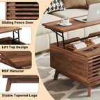 HAIOOU Lift Top Coffee Table, Mid Century Modern Coffee Table with Storage for Living Room, Walnut Coffee Tables with Sliding Fence Door, 35.4'' Rectangular Fluted Center Table (Brown)