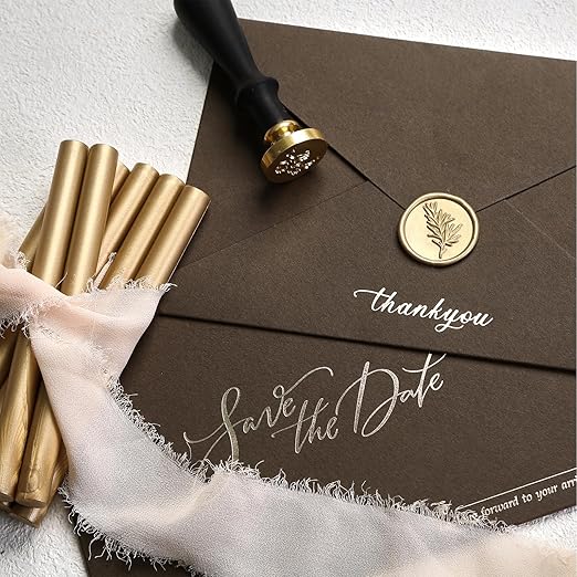 UNIQOOO Glue Gun Sealing Wax Sticks for Wax Seal Stamp - Prosecco Metallic Light Gold, Great for Wedding Invitation, Card Envelope, Snail Mail, Wine Package, Christmas Gift Ideas, Pack of 8