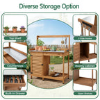 Potting Bench Table Work Bench with Storage Cabinet Outdoor Wooden Garden Workstation with Metal Tabletop/Drawer/Hooks/Open Shelf(41" LX 12.5" W X 49.2" H)