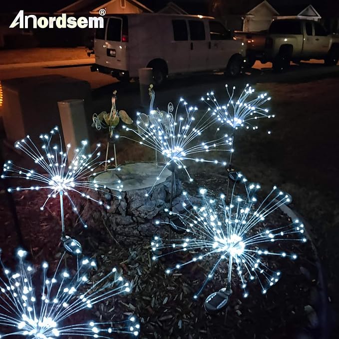 Anordsem Solar Fireworks Lights Outdoor: Garden Light Waterproof for Yard Outside - LED Starburst White Lighting Patio Path Decor 8 Pack - Gardening Gifts for Women Mom Homeowner