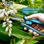CYRUS Pruning Shears 8" Hand Gardening Scissors Extended Straight Carbon Blades Trimming Precision Bud Scissors with Sharp Serrations Widely Used for Gardening, Hydroponics, Grow Tents-CYRUS