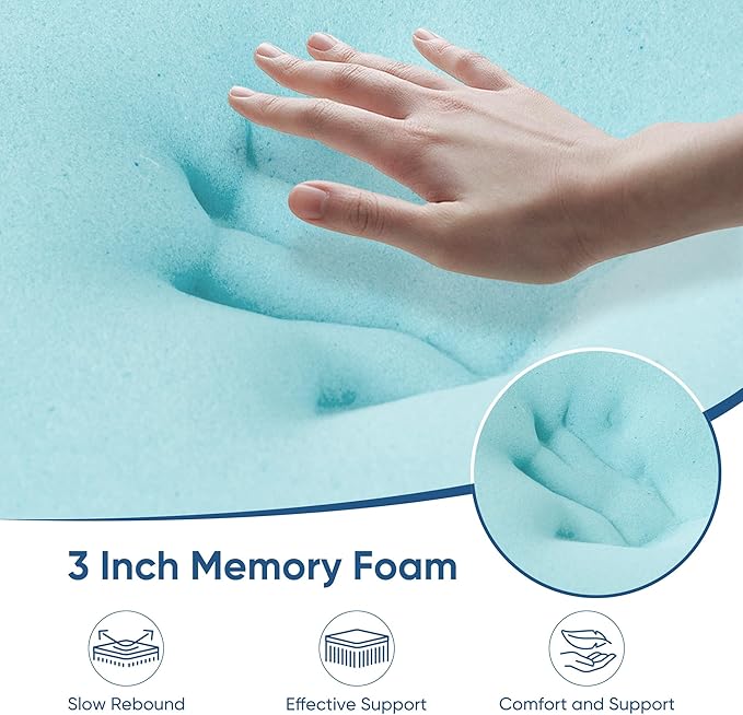 Memory Foam Mattress Topper Queen Size, 3 Inch Gel Infused Cooling Mattress Pad with Breathable Bamboo Cover, Pressure Relief & Machine Washable Bed Topper 60"x80" Black