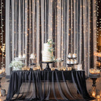 10×10ft Black Tulle Backdrop Curtain with Lights String for Parites, Sheer Photo Backdrop Curtains for Wedding Party Photography Background