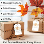 50 Pcs Fall Gift Tags, 2.1"×3.5" Autumn Florals Thank You Gift Tags for Party Favors, Pumpkin Thanksgiving Gifts Tags for Party Favor - B09