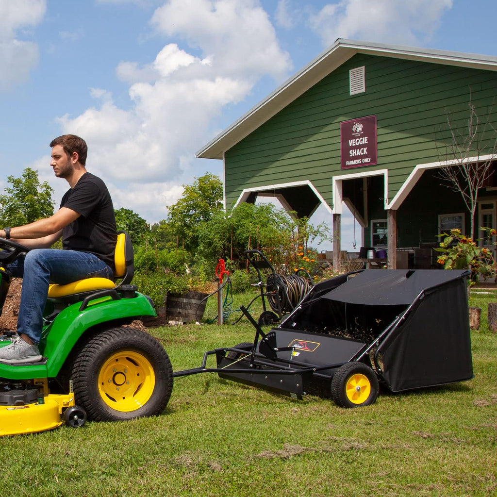 Brinly STS-42BHDK-A 42" Tow-Behind Lawn Sweeper with Dethatcher and Hamper Windscreen