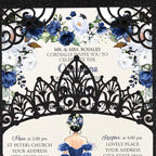 50Pcs Navy Blue Crown Invitations for Quinceanera, 15 year, Sweet 16, Miss XV, Birthday Laser Cut Quince Invitation Cards Personalized Pearlized Black