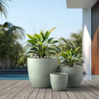 Kante 18",14",10" Dia Concrete Round Planters (Set of 3), Outdoor Indoor Large Planter Pots with Drainage Hole and Rubber Plug for Home Patio Garden, Mint Green