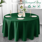 Biscaynebay Textured Fabric Christmas Round Table Cloth 90", Hunter Green Water Resistant Folding Table Covers for Dining, Kitchen, Wedding & Parties Machine Washable