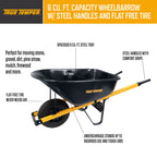 True Temper Steel Wheelbarrow with Never Flat Tire & Steel Handles, 6 Cu. Ft