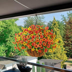 ZFProcess Artificial Faux Hanging Plants Flowers Basket for Fall Outdoor Decoration, Fake Silk Daisy in Planter Realistic UV Resistant Look Real for Porch Home Patio Balcony Yard(Red Orange Yellow)