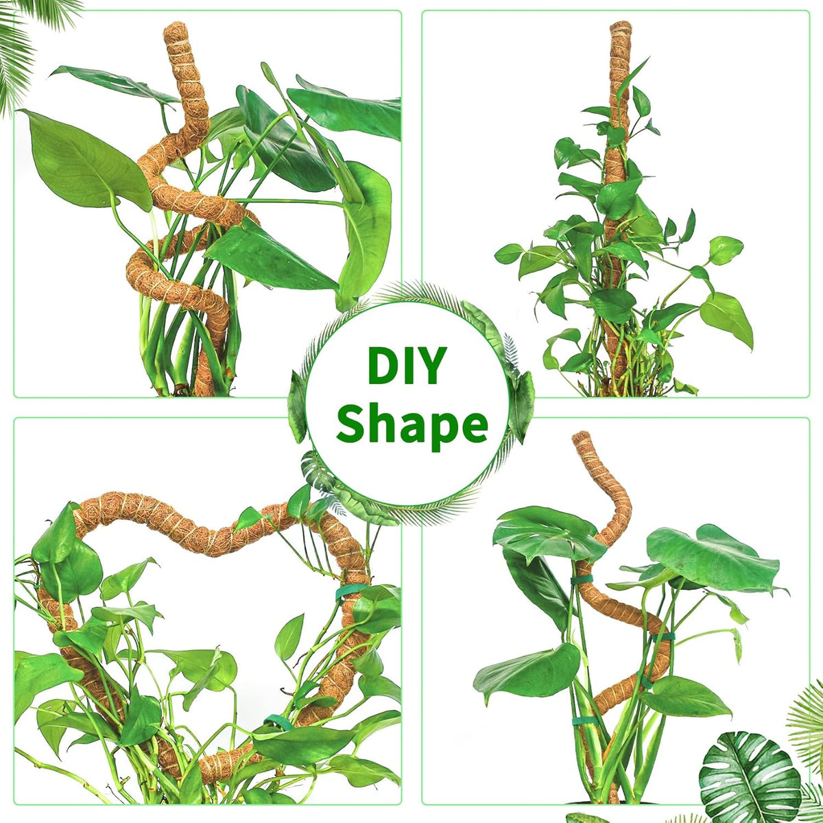 4 Pack Moss Pole, 63-Inch Moss Poles for Plants Monstera,Bendable Plant Support Stakes for Climbing Plants Indoor, Garden Trellis Plant Stick for Potted Plants, Pothos Philodendron