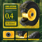 (2 Pack) 4.10/3.50-4 Flat Free Tire and Wheel 10-Inch Solid Wheel Replacement with 5/8 Bearings,2.2" Offset Hub -Compatible with Hand Truck,Wheelbarrow(Yellow)