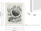 Poster Master Dictionary Art Poster - I Love You To The Moon and Back Print - Motivational Art - Gift for Him, Her & Lovers - Romantic Decor for Dorm, Bedroom or Living Room, 8x10 White Framed