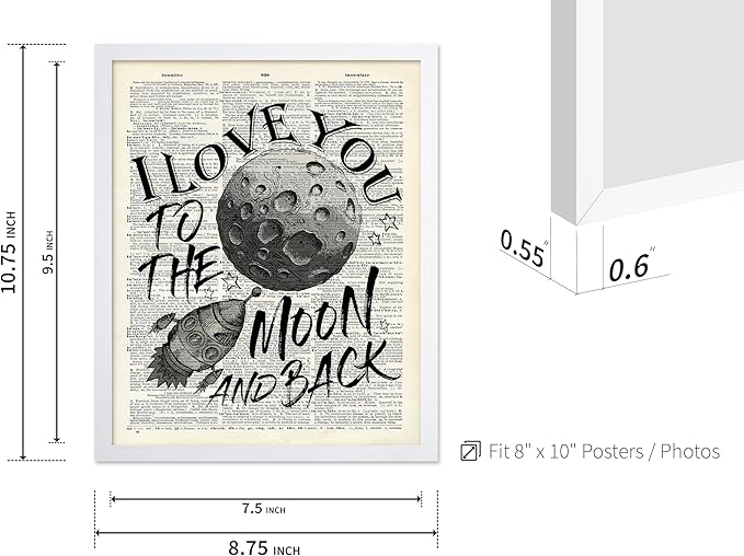 Poster Master Dictionary Art Poster - I Love You To The Moon and Back Print - Motivational Art - Gift for Him, Her & Lovers - Romantic Decor for Dorm, Bedroom or Living Room, 8x10 White Framed