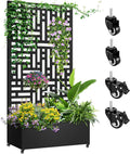 Metal Planter Box with Trellis, 72"x35"x16" Metal Raised Garden Bed with Trellis, Planter Box with Drainage Holes & Lockable Casters for Climbing Plants, Vegetables, and Vines