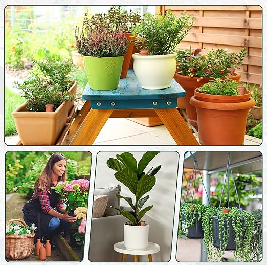 DoubleFill 4 Pcs 18oz Ollas Terracotta Watering Pots Self Watering Planter Insert Terracotta Globes Clay for Outdoor Indoor Garden Plants, Easy to Refill