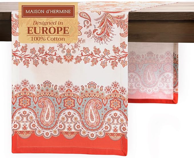 Maison d' Hermine Table Runner 100% Cotton Single Layer Table Runners 72 inches Long for Thanksgiving Christmas Decorations Home Kitchen Dining Party Wedding (Cachemire, 14.5" x 72")