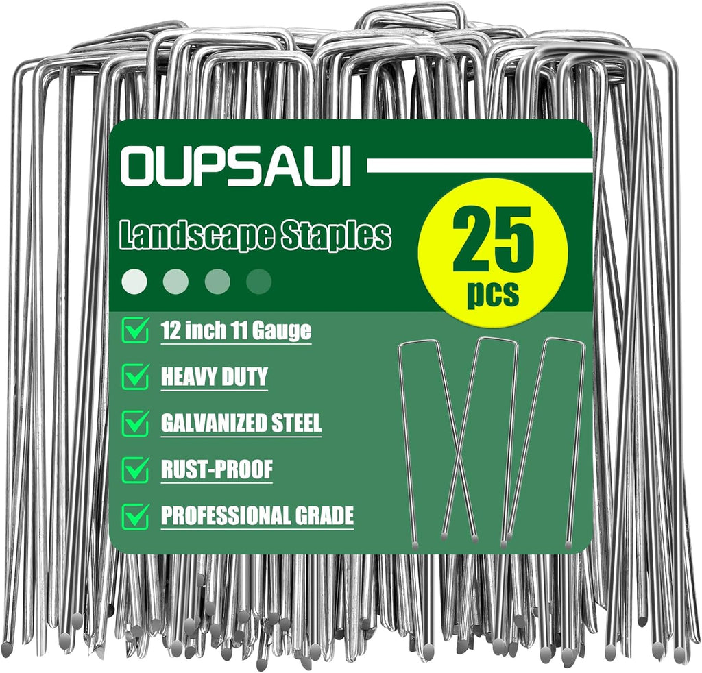 12 Inch 11 Gauge Galvanized Landscape Staples Stakes for Decoration, 25/100/200pcs Garden Metal Stakes for Weed Barrier Fabric, Fence Stakes, Tent Stakes (12in, 25pcs)