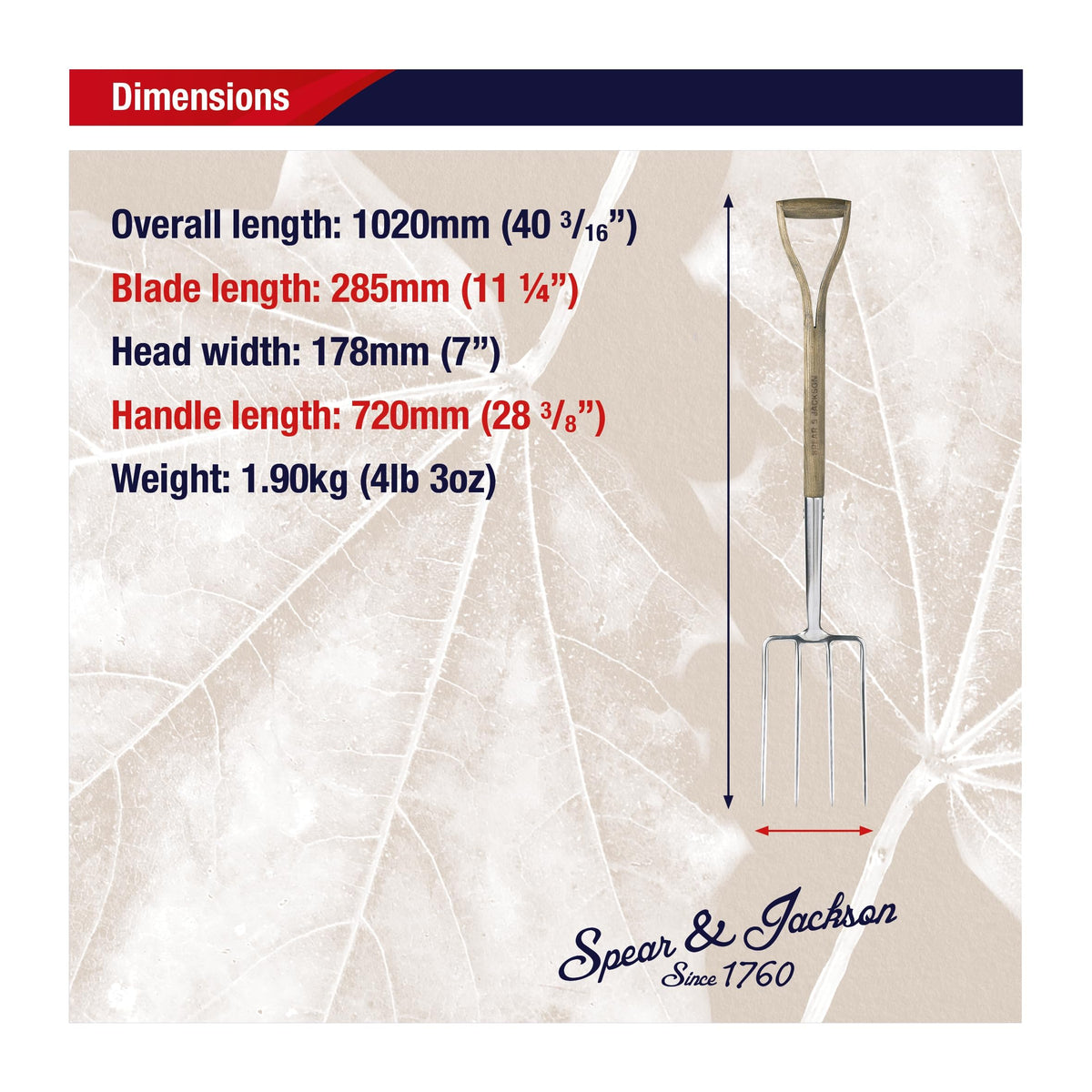 Spear & Jackson Traditional Stainless Steel Digging Fork, Heavy Duty Durable Stainless Steel Garden Tool, Ideal for Digging, Aerating, and Turning Soil