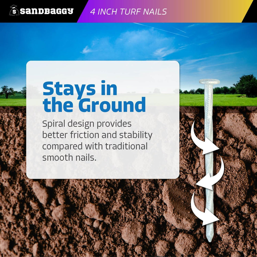 Sandbaggy 4 Inch Galvanized Artificial Turf Stakes - Spiral Landscape Nails - Ground Spikes/Pins for Synthetic Grass, Lawn, Edging, Weed Barrier Fabric, Garden (Steel, 200)