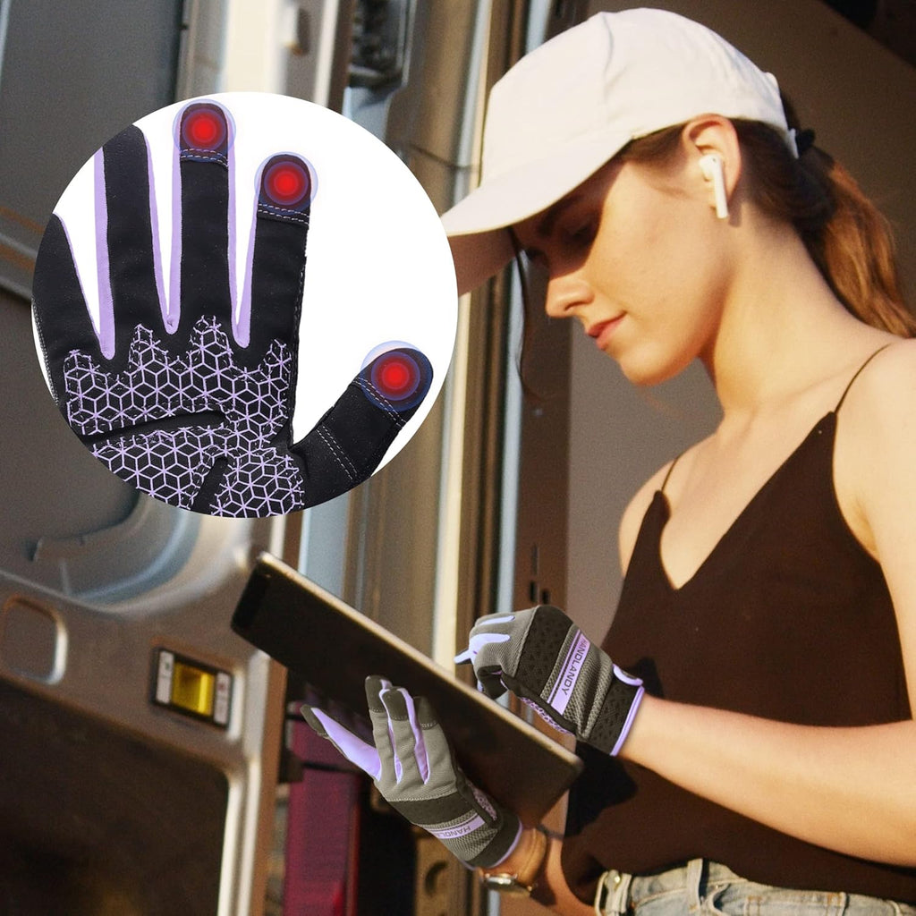 HANDLANDY Women Safety Work Gloves Utility Touch Screen Working Grip Glove for Yardwork Gardening Breathable Mechanic Gloves