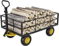 3-in-1 Heavy-Duty Steel Garden Cart, 1200 Lbs Garden Wagon, with 13 Inch All-Terrain Tires and Removable Mesh Side Panels, 180° Rotating Handle, Metal Utility Yard Trailer, Outdoor Gardens Wagon Cart