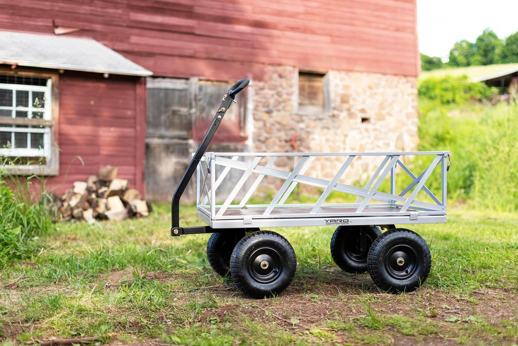 Yard Commander - Heavy Duty 1200lb Steel All Terrain Utility Cart, Garden Wagon, 9 cu ft Bed, Easy Assembly, Removable Side Panels, 45° Dump Angle, 2-in-1 Convertible Handle for Towing