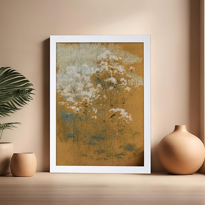 Poster Master Vintage Wild Flowers Poster - Retro Tonal Botanical Painting Print - Abstract Art - Floral Art - Farmhouse Art - Aesthetic Flower Shop or Living Room Wall Decor, 16x20 White Framed