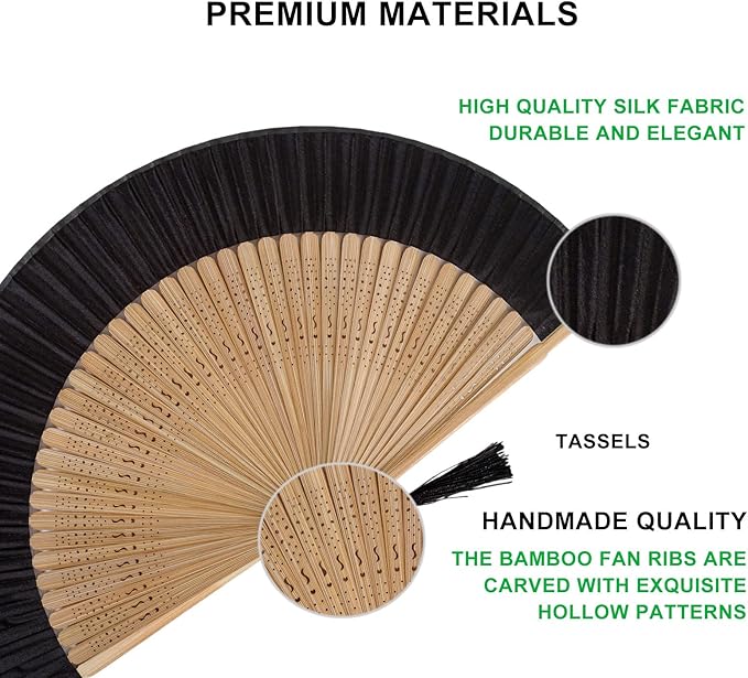 Amajiji 8.27"(21cm) Hand Held Bamboo Silk Folding Fan Hand Fan,Chinese/Japanese Charming Elegant Vintage Retro Style,Women Ladys Girls Best Gifts (Sexy Bamboo)