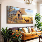 JEAWA Large Framed Wall Art - Deer Animal Art Prints Ready to Hang, Farm Canvas Painting as Gifts for Housewarming, Rustic Nature Landscape Pictures for Living Room Bedroom Home Decoration, 29x58 IN