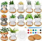 Hushee 12 Sets Ceramic Succulent Planters Paintable Succulent Plant Pots Small DIY Figurines Unpainted Pots with Drainage Hole Color Paints Paintbrushes Palettes
