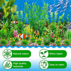 Fish Tank Plants, 20pcs Aquarium Decor Green Plants Artificial Aquarium Decorations Plant, Fish Tank Accessories for Household and Office Aquarium Simulation, Small to Large
