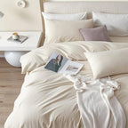 JIYUAN 100% Washed Cotton Duvet Cover Set 3 PCS Super King Plus, 1 Duvet Cover 120x120 Inches(Comforter Not Included) and 2 Pillowcases,Linen Feel Bedding Set Comfy and Breathable,Heathered Beige